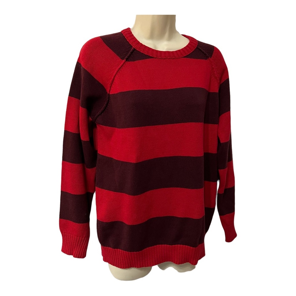 Cherokee Red Knit 100% Cotton Pullover Striped Sweater NWT Ribbed